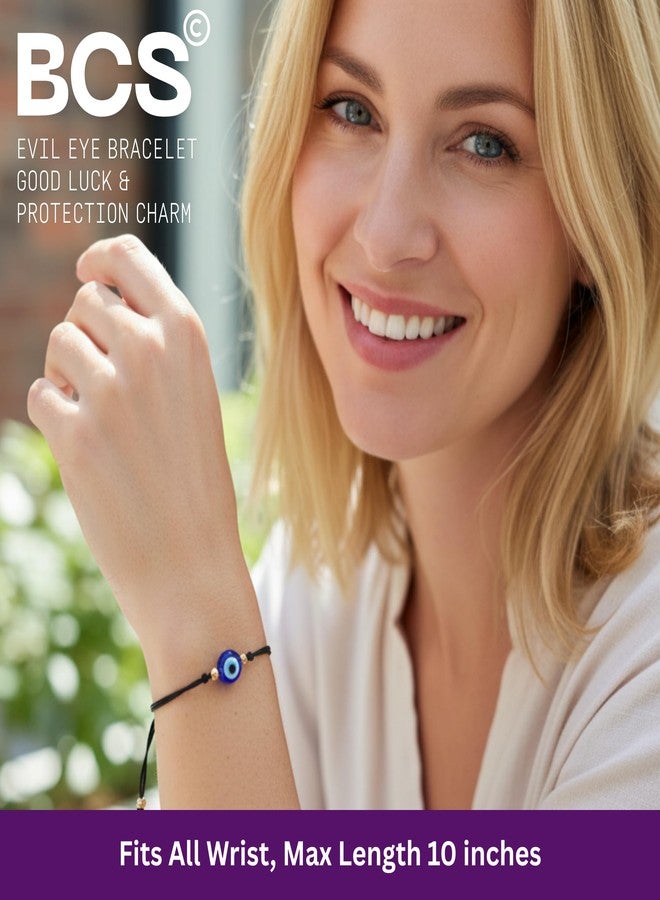 BCS Evil Eye Bracelets Adjustable Black String Amulet for Women Men Authentic Turkish Handmade Glass Bead Good Luck Protection Charm One Size Fits All - Navy Blue (4 Pieces) - Image 3